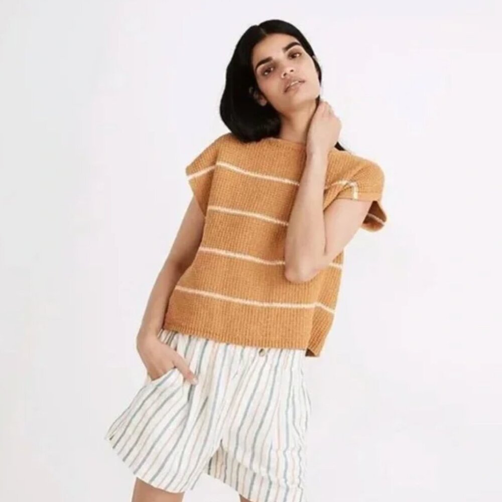 Madewell Boatneck Button-Back Sweater Tee in Stripe